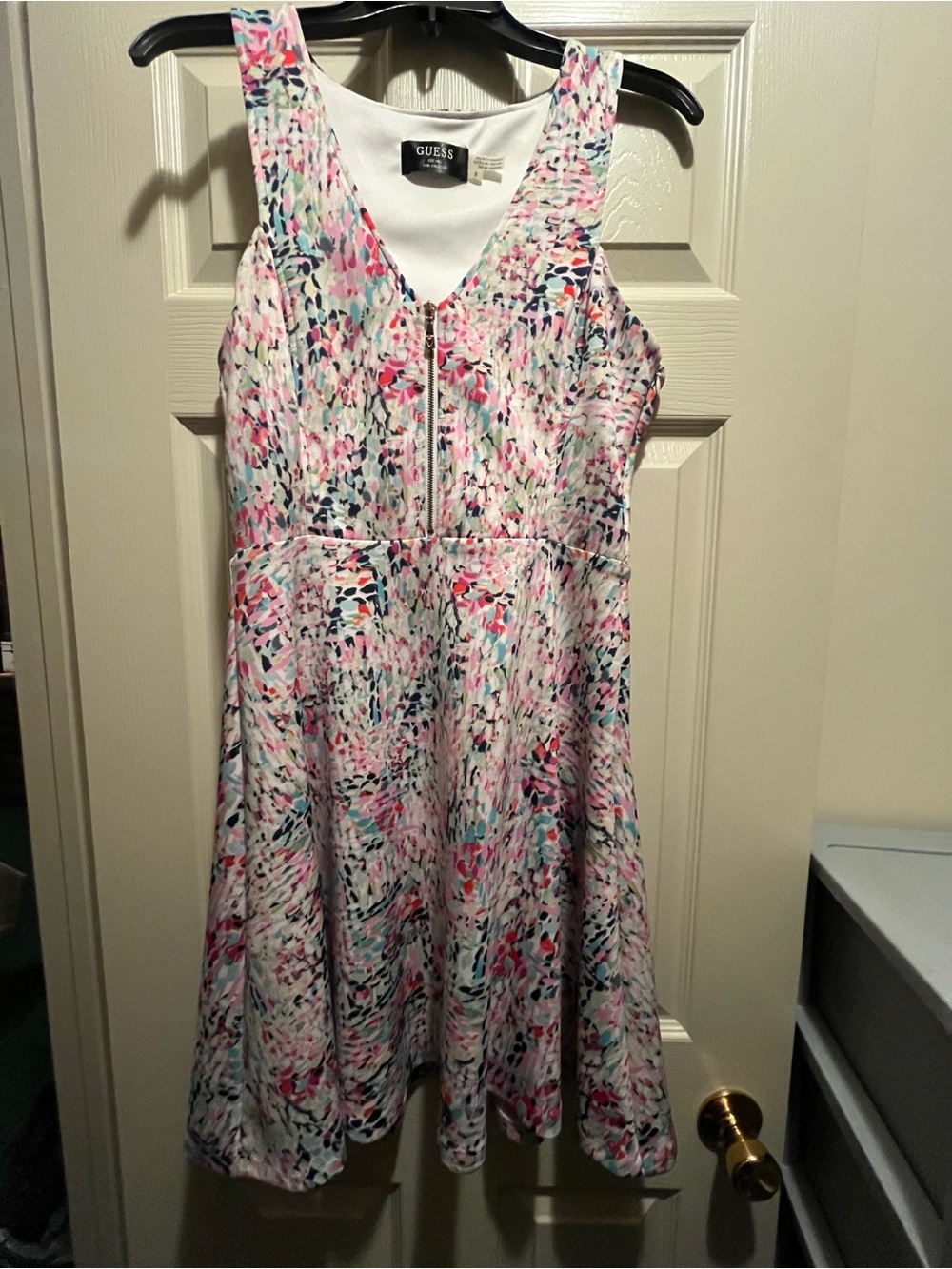 GUESS White Dress with Pink & Blue Floral Trim